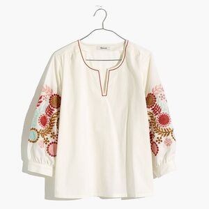 Madewell Embroidered-Sleeve Popover Top XS